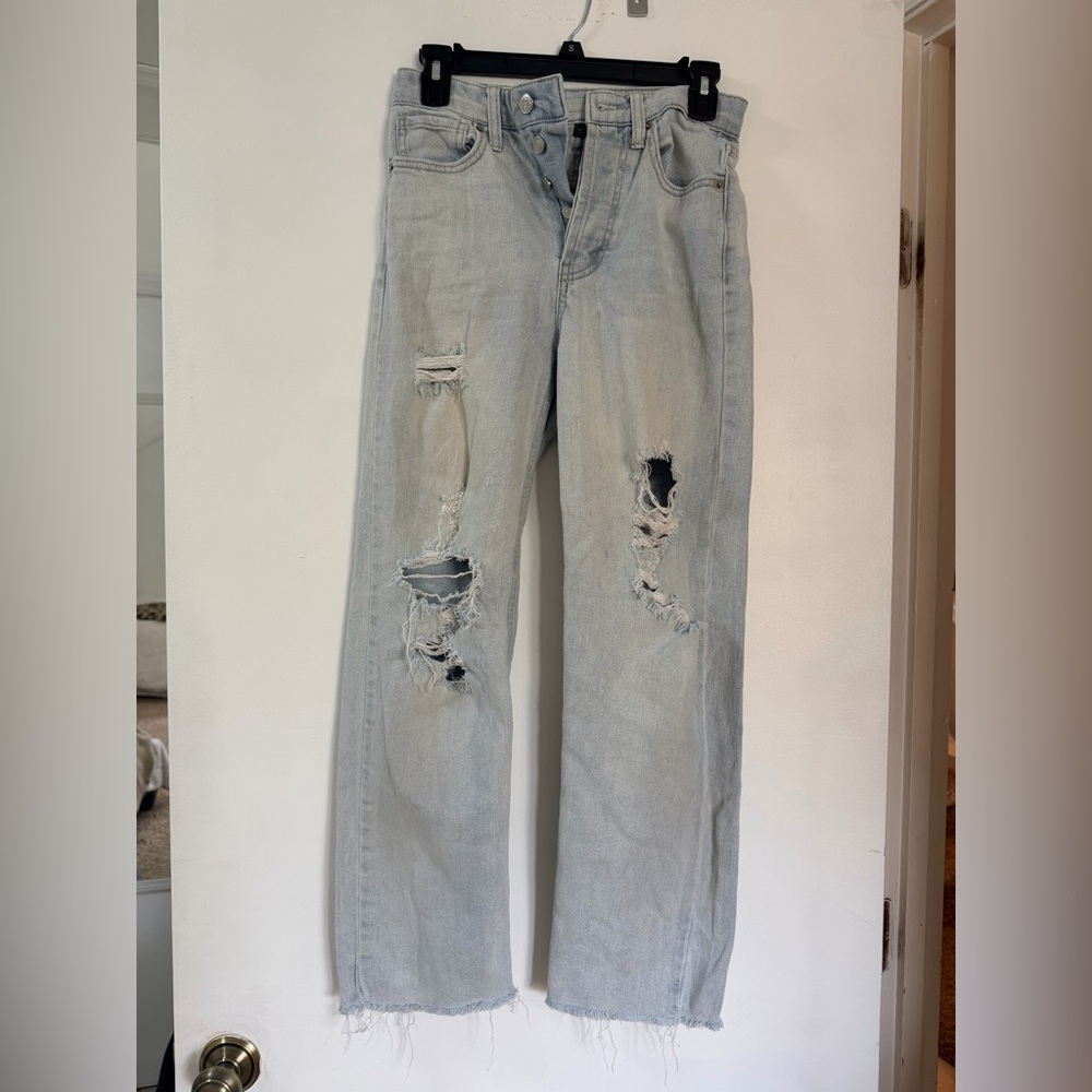wild fable Light Blue Distressed Straight Leg Jeans